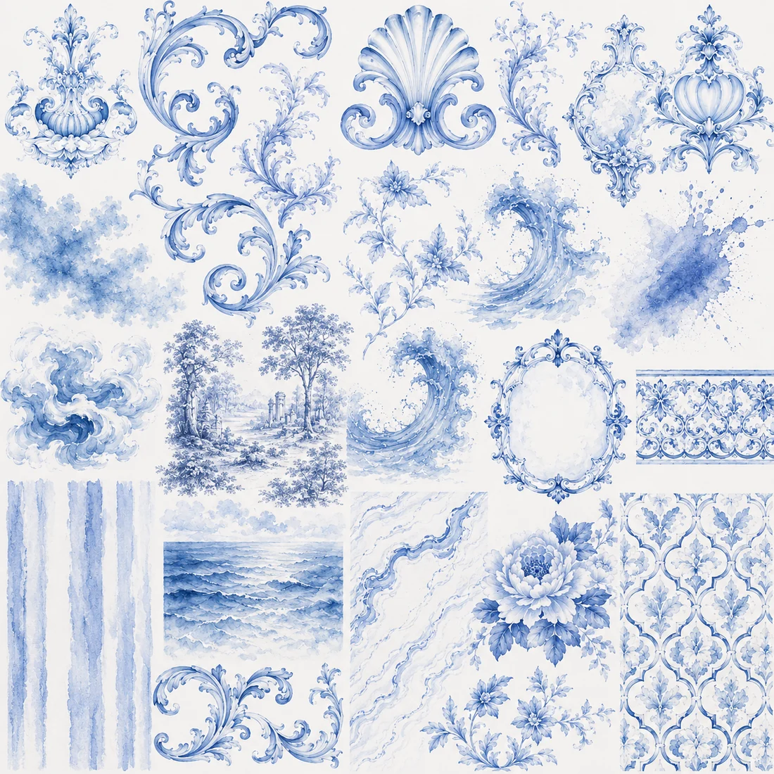 Bảng chi tiết các mảng hoa văn Baroque Ocean với nhiều khổ lặp khác nhau