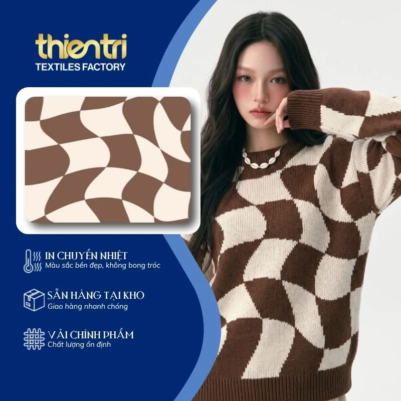 Trang phục may từ vải in họa tiết caro méo, vải polyester in chuyển nhiệt