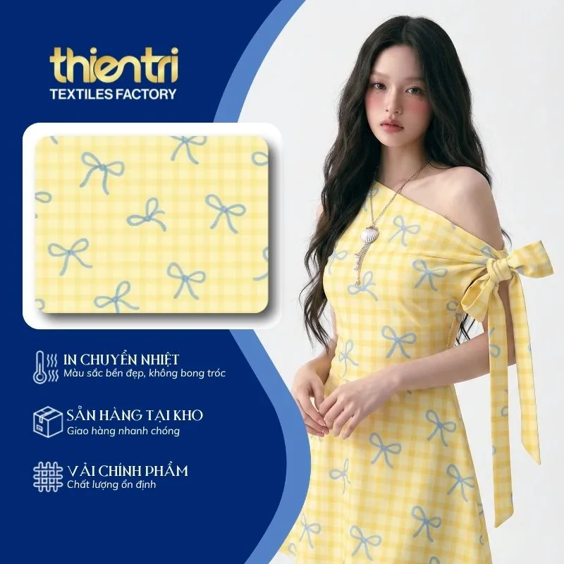 Trang phục may từ vải in họa tiết caro nơ, vải polyester in chuyển nhiệt