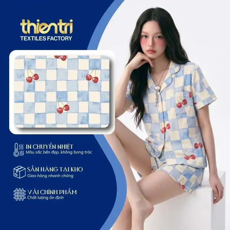 Mẫu đồ bộ may từ vải in họa tiết caro trái chery của Thiên Trì