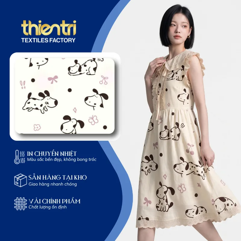 Trang phục may từ vải in họa tiết con chó đốm, vải polyester in chuyển nhiệt