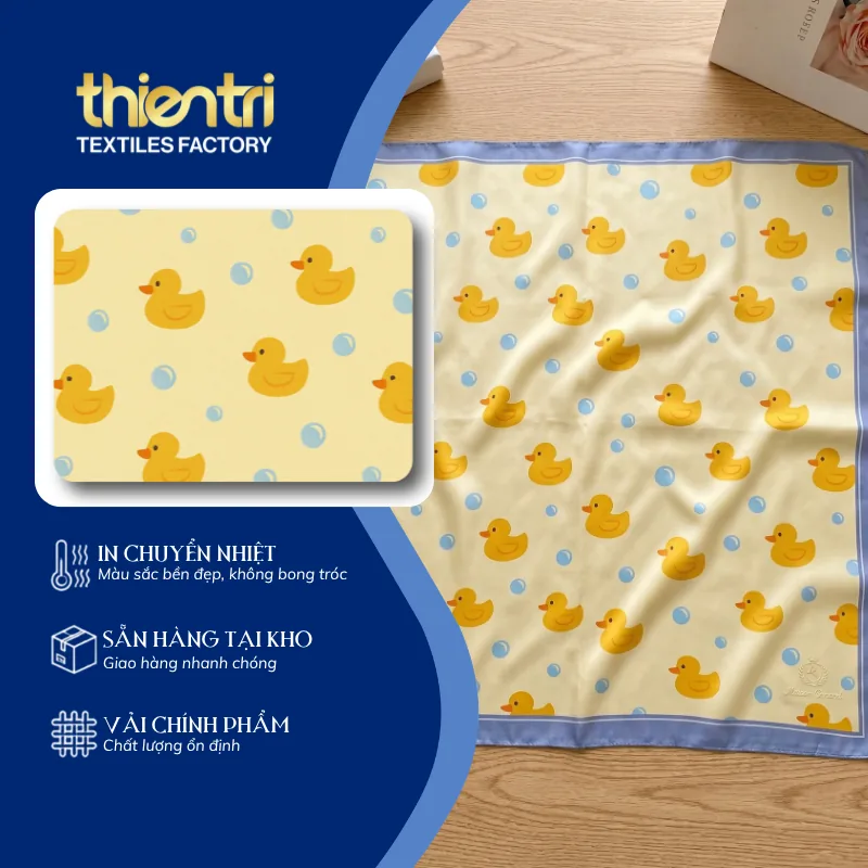 Vải in họa tiết con vịt ứng dụng may đồ bộ