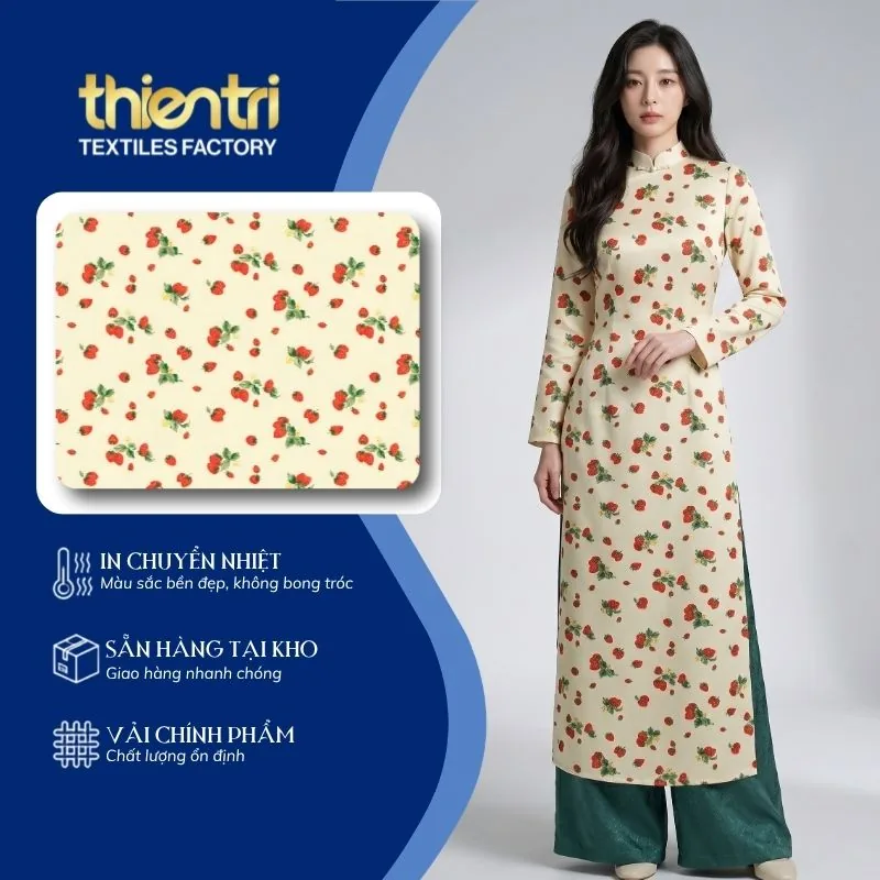 Mẫu áo dài may từ vải in họa tiết hoa hồng của Thiên Trì