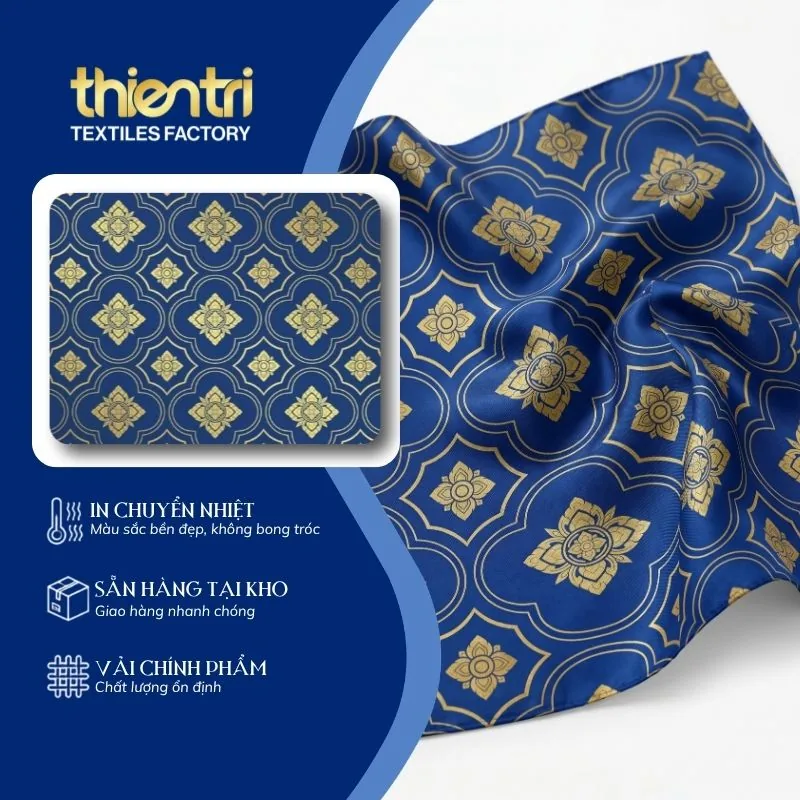 Trang phục may từ vải in họa tiết hoa sen vàng, vải polyester in chuyển nhiệt