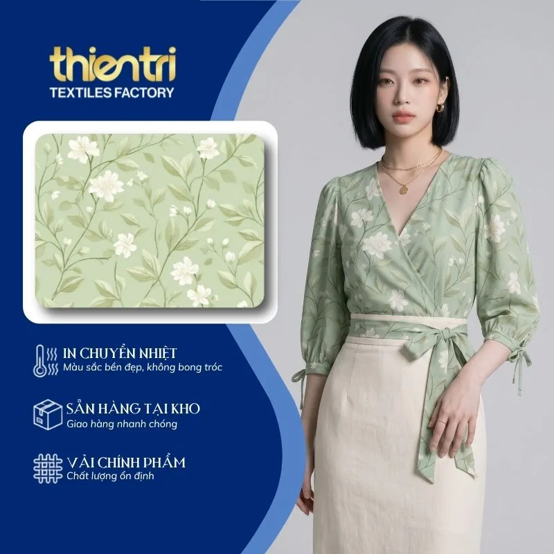 Mẫu sơ mi may từ vải in họa tiết hoa trắng nhạt của Thiên Trì