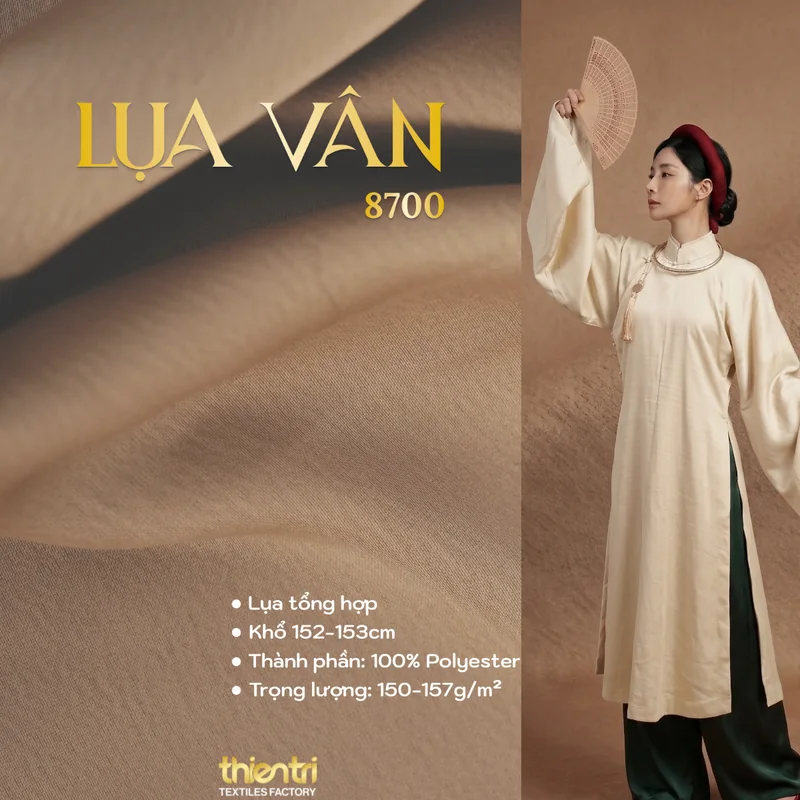 Vải lụa vân Thiên Trì mã TT-LV-8700 và mẫu áo dài may từ vải này, khổ 152-153cm